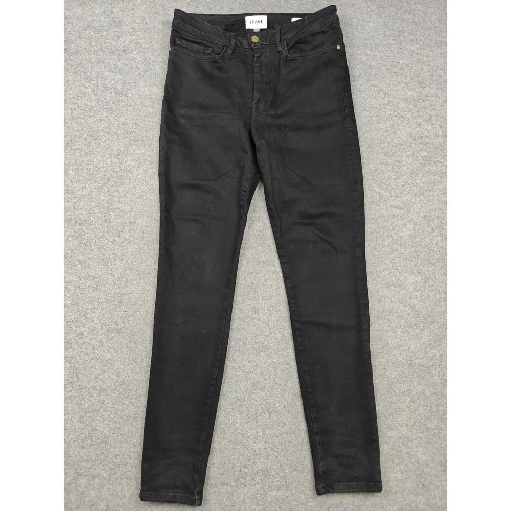 Frame Le One Skinny Jeans Womens 2 Black Dark Wash Mid Rise Stretch Denim